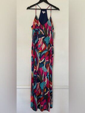 Tahari Satin Abstract Print Maxi Slip Dress Size M